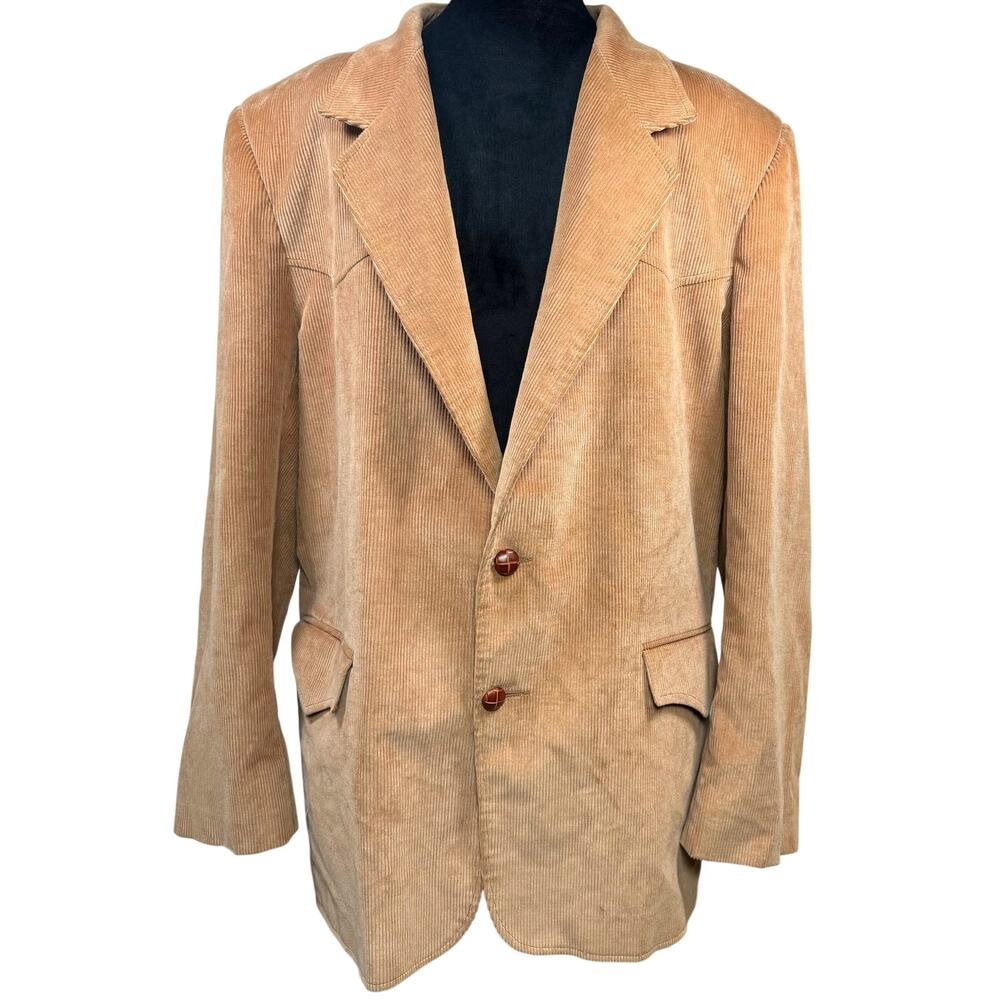 Vintage 70s Men’s Large Tan Corduroy Blazer Elbow Patches USA